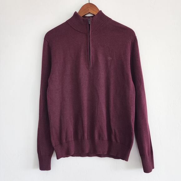 Calvin Klein Wine Burgundy Quarter Zip Pullover Sweater Men's Size Small - Picture 1 of 5